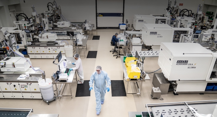 Ariel view of engineers working in a shop