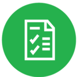 White icon of a paper with a check list with green background